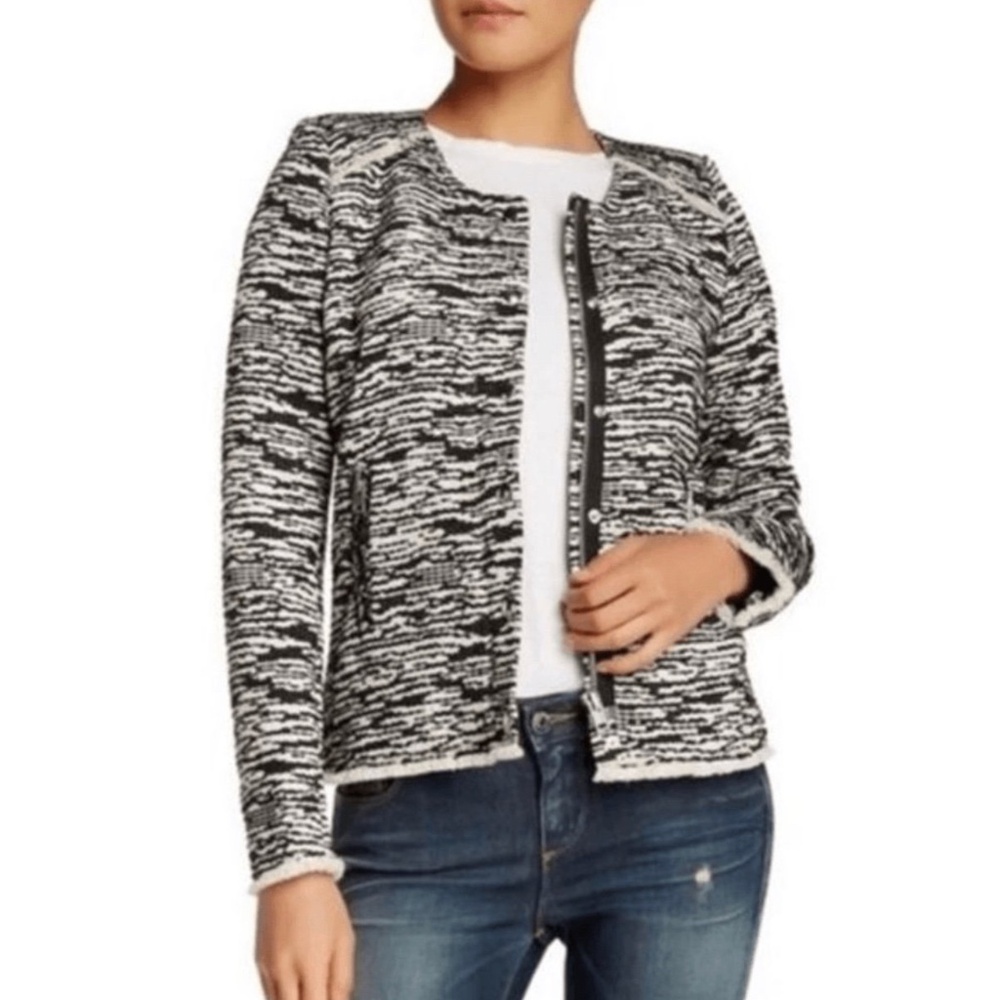IRO Lizzie Textured Business Moto Jacket Snap Front with Fringe Size 8